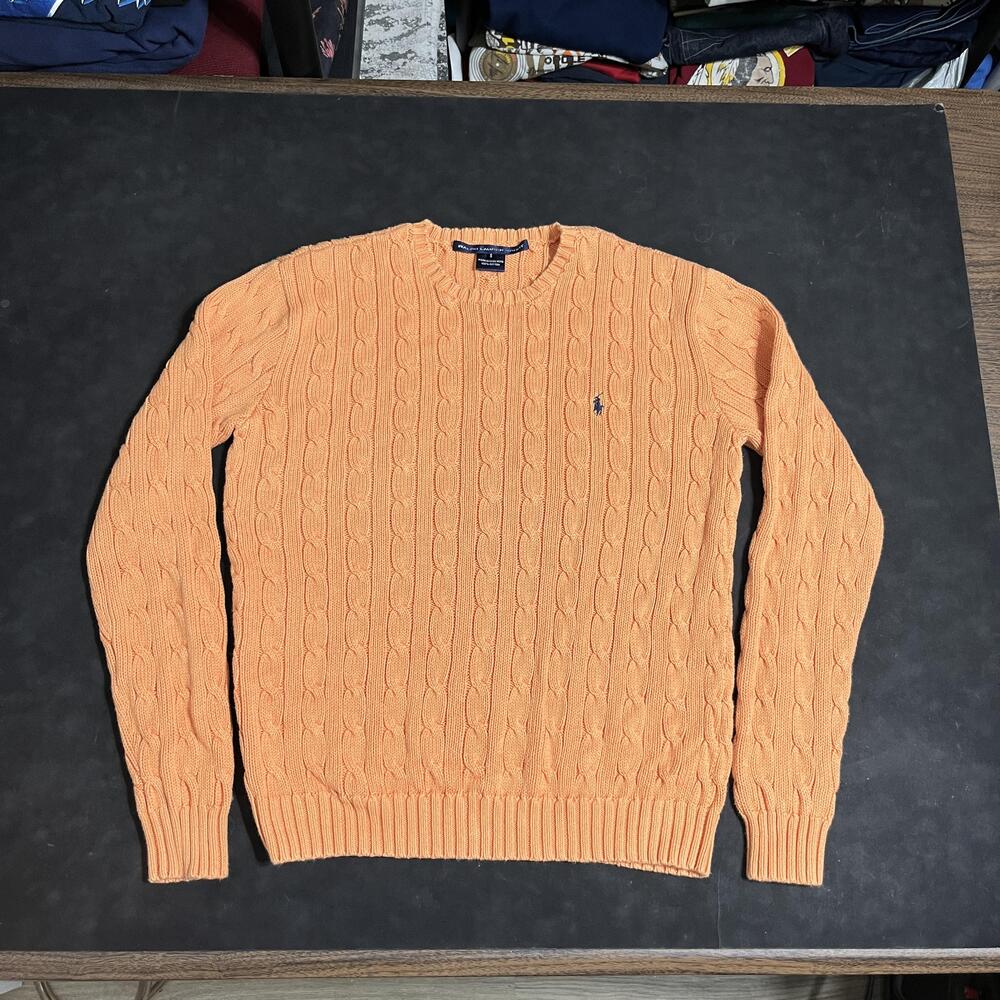 Ralph Lauren Polo Sport Cable Knit Sweater Vintage Creamsicle Orange Crewneck